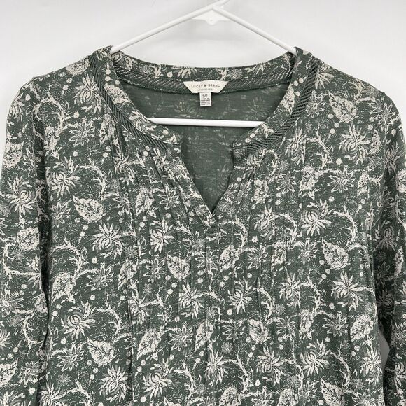 Lucky Brand Green Floral Top Boho Festival Hippie - Picture 3 of 8